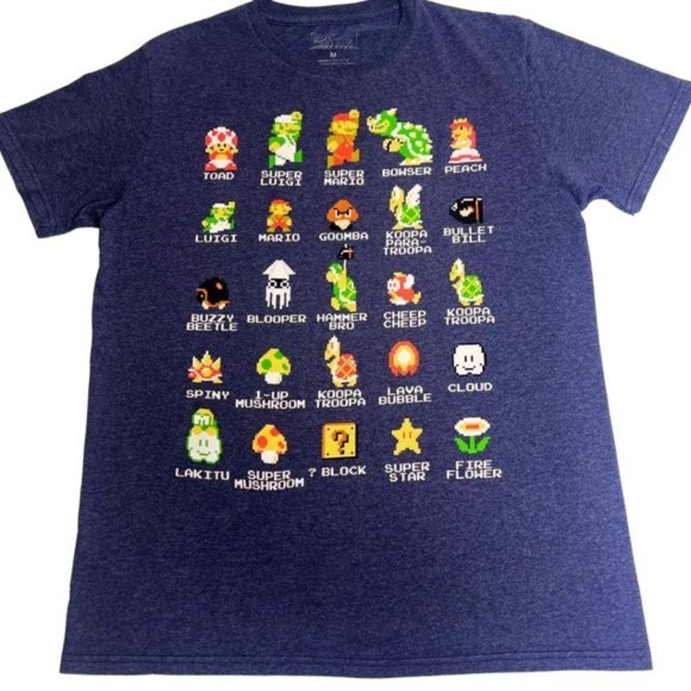 Nintendo Super Mario Bros Character Guide T-shirt Navy Blue Size Medium - Picture 8 of 8